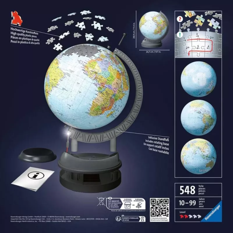 Ravensburger 3D puzzle globuss ar gaismu