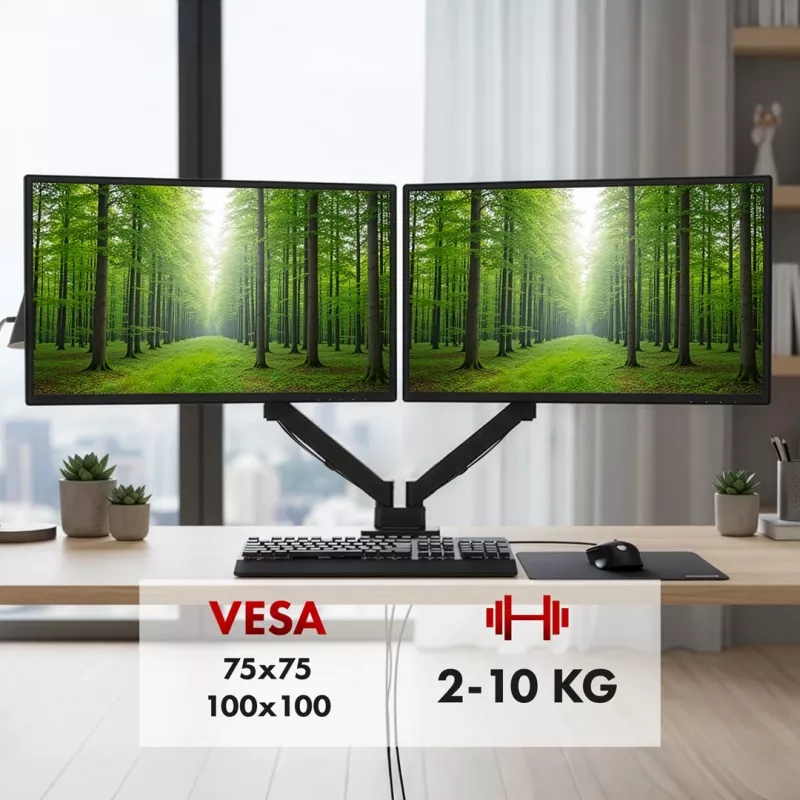 Maclean 2 monitoru stiprinājums, gāzes atspere, 17-32, 2-10 kg, melns, MC-134