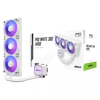 CPU dzesētājs ASROCK Pro 360 ARGB balta – 360 mm AIO šķidruma dzesētājs, ARGB apgaismojums, balta apdare