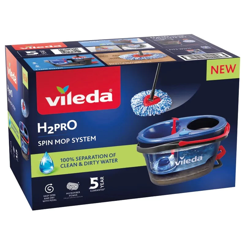 Grīdas mops VILEDA Microfibre 320 mm, teleskopisks kāts 55–123 cm, mazgājams, 360° rotējoša galva, melns/zils/sarkans