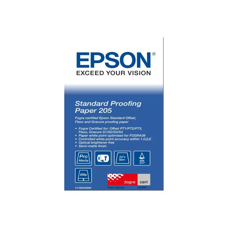 Epson standarta korektūras papīrs, 24 collas x 50 m, 205 g/m², 50 m, 61 cm, 61 cm (24 collas), pusmatēts, 200 µm, 205 g/m²