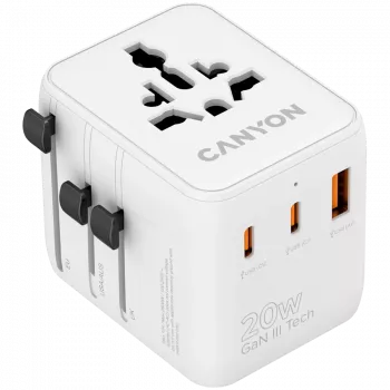 CANYON ceļojumu adapteris OnTour 20 EU/UK/US/AUS 20W Balts