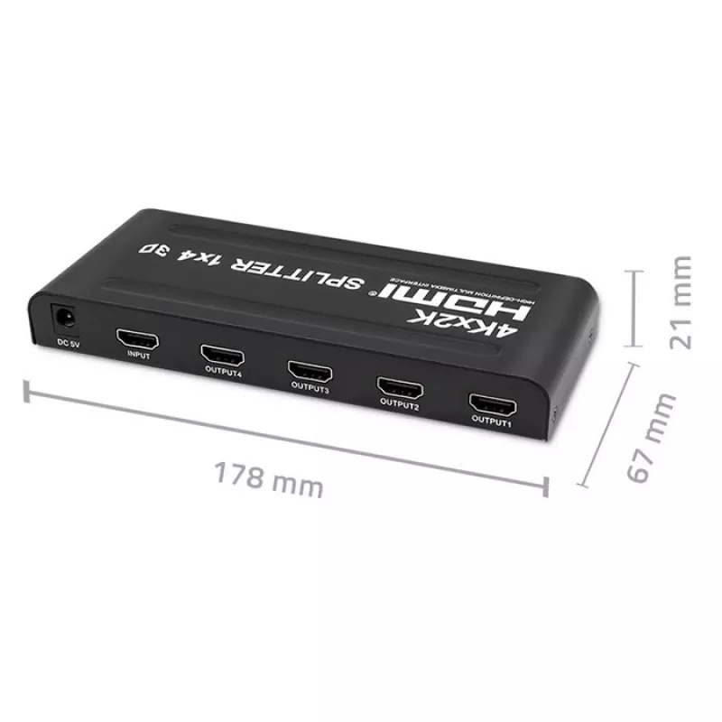 Qoltec 51798 Aktīvais HDMI sadalītājs 4 x HDMI 4K x 2K | 3.4Gb/s