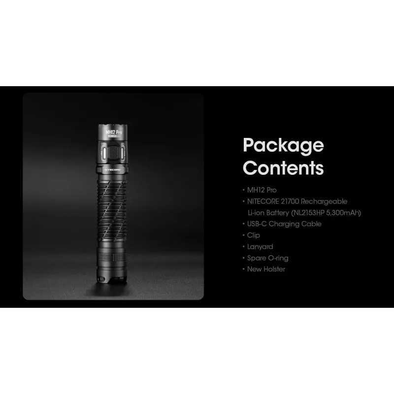Rokas lukturis Nitecore MH12 Pro melns LED 3300 lm USB uzlādējams 5300 mAh, alumīnijs, 138,5 mm, 81,5 g, ūdensizturīgs 2 m