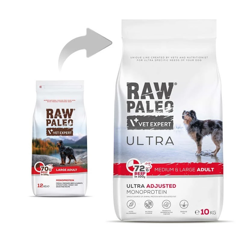 RAW PALEO Ultra Medium&Large Adult Adult Beef - sausā suņu barība - 10 kg