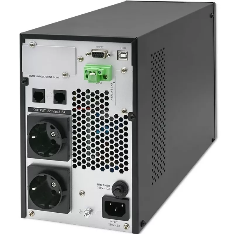 Qoltec Nepārtrauktās barošanas avots (UPS) | 1kVA | 1000W | Jaudas koeficients 1.0 | LCD | EPO | USB | Online