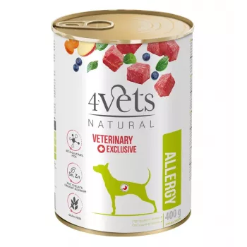 Mitrā suņu barība 4vets Natural Allergy Jērs 400 g — hipoalerģiska pastēte pieaugušiem suņiem, bez lipekļa un laktozes