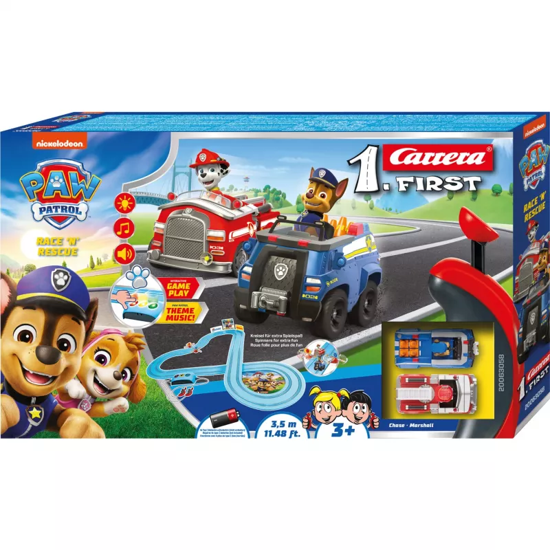 CARRERA sacīkšu trase First Paw Patrol Race N Rescue 3,5 m – slotu auto trases komplekts
