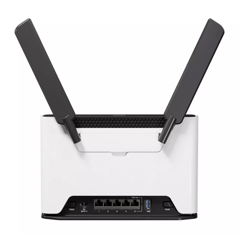 Bezvadu maršrutētājs MikroTik Chateau PRO ax — divjoslu 2,4/5 GHz, 3548 Mbit/s, PoE, 5x LAN, 2 ārējās antenas, pelēks/balts