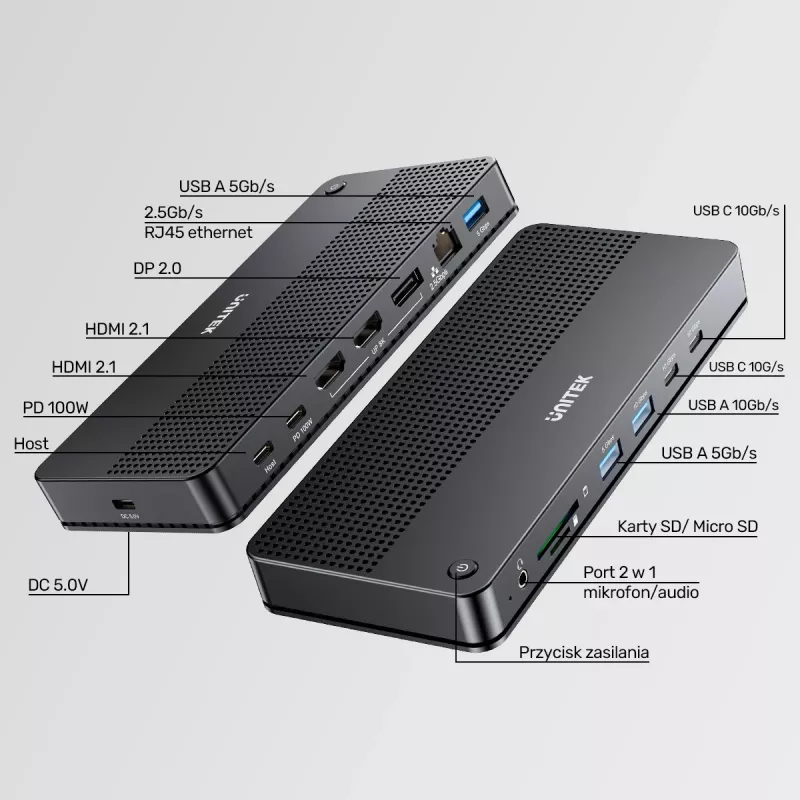 Dokstacija UNITEK D1104A01 USB4 vadu 100W strāvas padeve