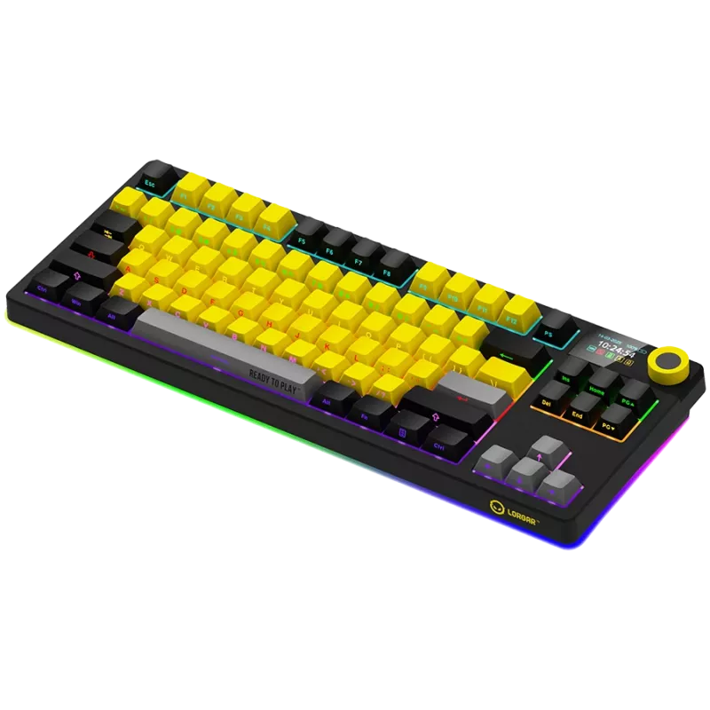 LORGAR KBP70TKLW, bezvadu TKL mehāniskā spēļu tastatūra Pro, melna/dzeltena, EN izkārtojums