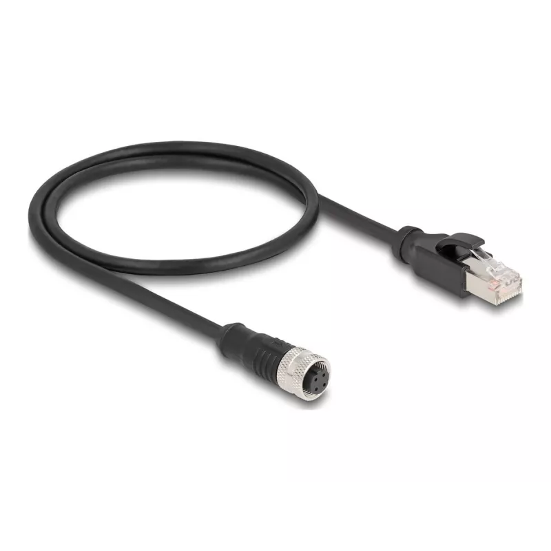 DeLOCK M12 adaptera kabelis D-kodēts 4 kontaktu sievišķais uz RJ45 vīrišķais 50 cm