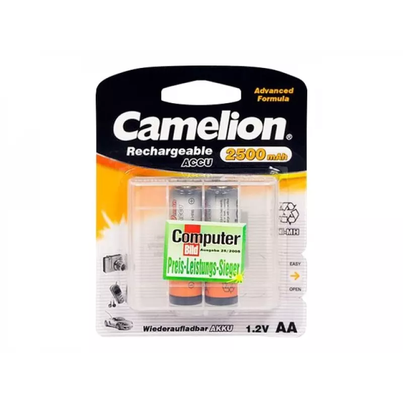 Uzlādējamās Ni‑MH AA/HR6 baterijas CAMELION 2500 mAh, 2 gab.