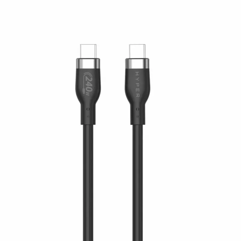 HYPER HyperJuice 240W Silikona USB-C uz USB-C kabelis (6 pēdas/2 m) - Melns