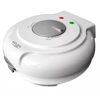 Vafeļu dzelzs Adler AD 3038 — viena apaļa vafele, 1500 W, regulējams termostats, nepiedegošas plāksnes, pelēks/baltss