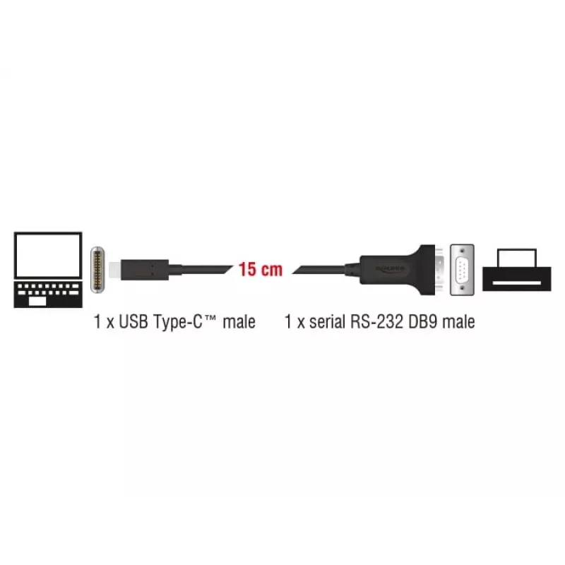 Seriālais kabelis DeLOCK 63908 melns 0,15 m DB-9