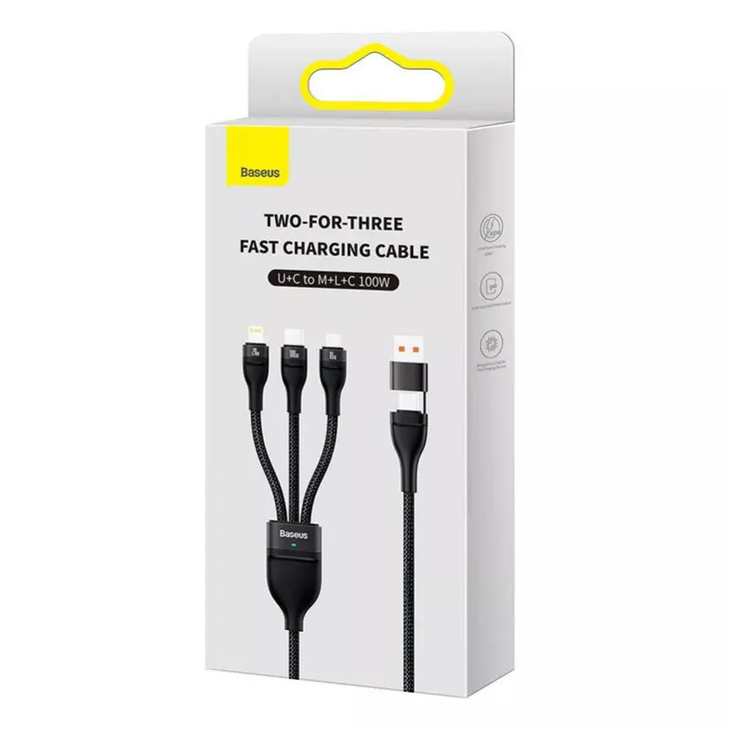 USB kabelis Baseus CASS030101 1,2 m USB A/USB C uz USB C/Micro-USB B/Lightning melns