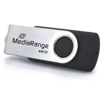 USB zibatmiņa MediaRange MR1953 64 GB USB Type-C 3.2 Gen 1 (3.1 Gen 1) grozāma, melna/sudrabota