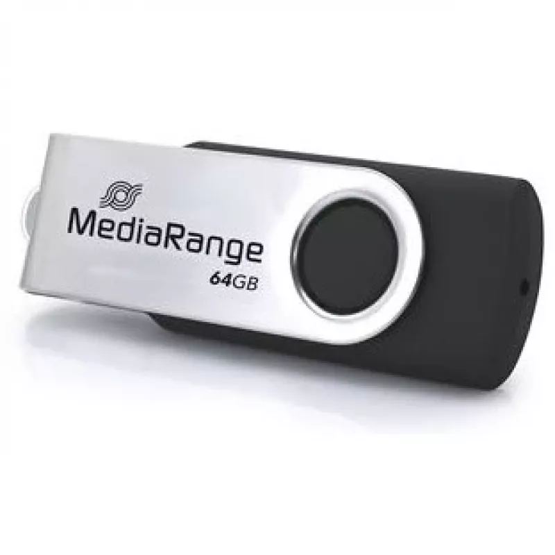 USB zibatmiņa MediaRange MR1953 64 GB USB Type-C 3.2 Gen 1 (3.1 Gen 1) grozāma, melna/sudrabota
