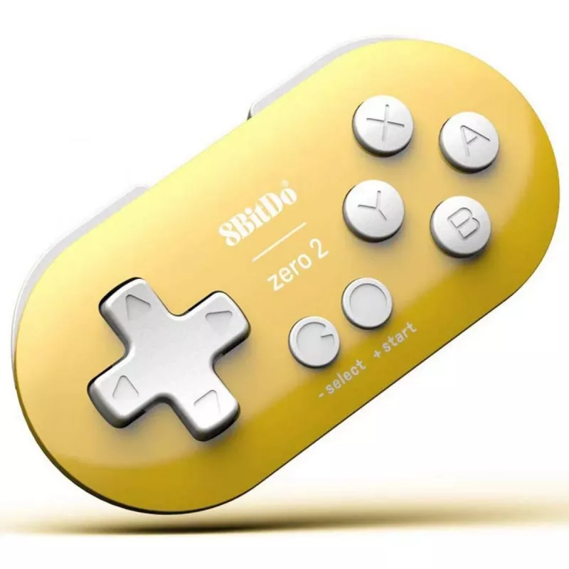 Bezvadu spēļu kontrolleris 8BitDo Zero 2 dzeltens — Bluetooth, kompakts kabatas izmērs, RET00221