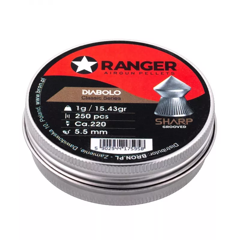 5,5 mm RANGER Diabolo Professional Sharp Grooved Point 250 granulas