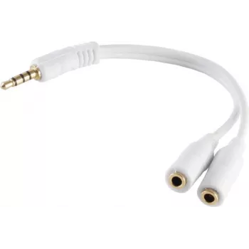 Adapteris ShiverPeaks 4 polu 3,5 mm spraudnis uz 2× 4 polu 3,5 mm ligzdu, zelta kontakti, 0,2 m, balts