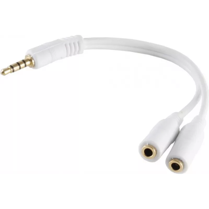 Adapteris ShiverPeaks 4 polu 3,5 mm spraudnis uz 2× 4 polu 3,5 mm ligzdu, zelta kontakti, 0,2 m, balts
