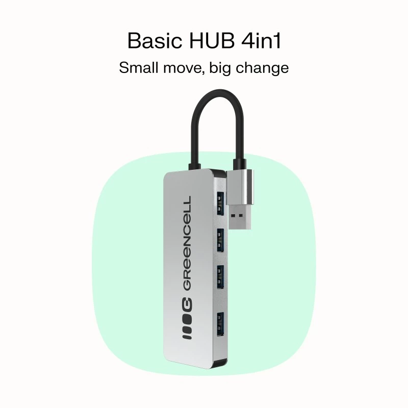 USB centrmezgls zaļa Cell HUB-GC-A4A — 4 portu USB-A 3.0 centrmezgls