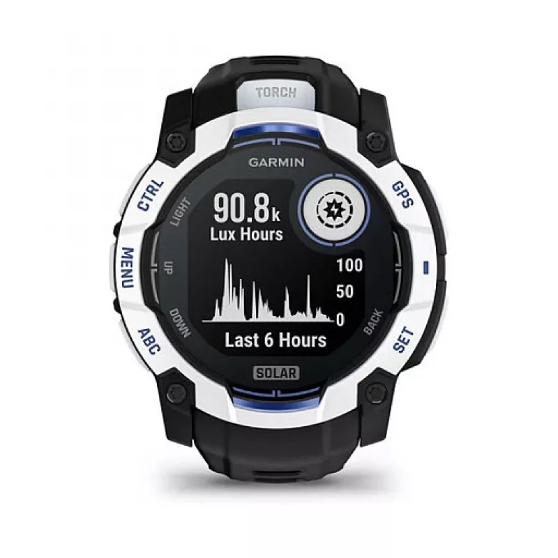 Viedpulkstenis GARMIN Instinct 3.05 cm (1.2 collu) AMOLED 45 mm 390x390 px Skārienjutīgs Melns Balts GPS 4 GB 53 g Silikona siksniņa