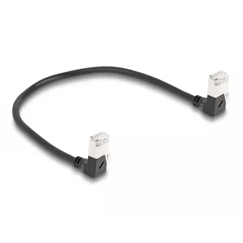 DeLOCK RJ45 tīkla kabelis Cat.6A S/FTP plāns 90° lejupvērsts 0.25 m melns