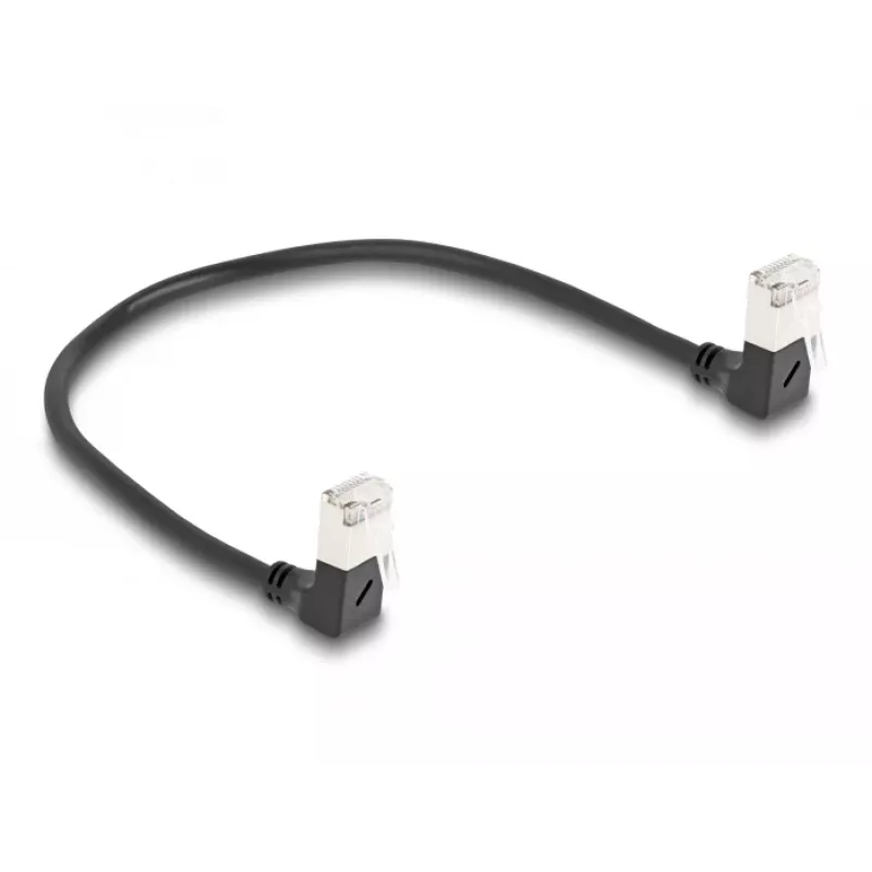 DeLOCK RJ45 tīkla kabelis Cat.6A S/FTP plāns 90° lejupvērsts 0.25 m melns