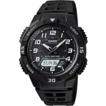Rokas pulkstenis CASIO AQ-S800W-1BVEF — 42mm melns sveķu korpuss, digitāli analogais saules enerģijas