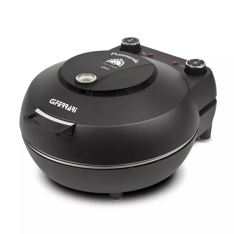 Picas krāsns G3FERRARI Pummarola — galda elektriskā krāsns, 1200 W, maks. Ø 28–31 cm, akmens cepšanas virsma, melna/sudrabota
