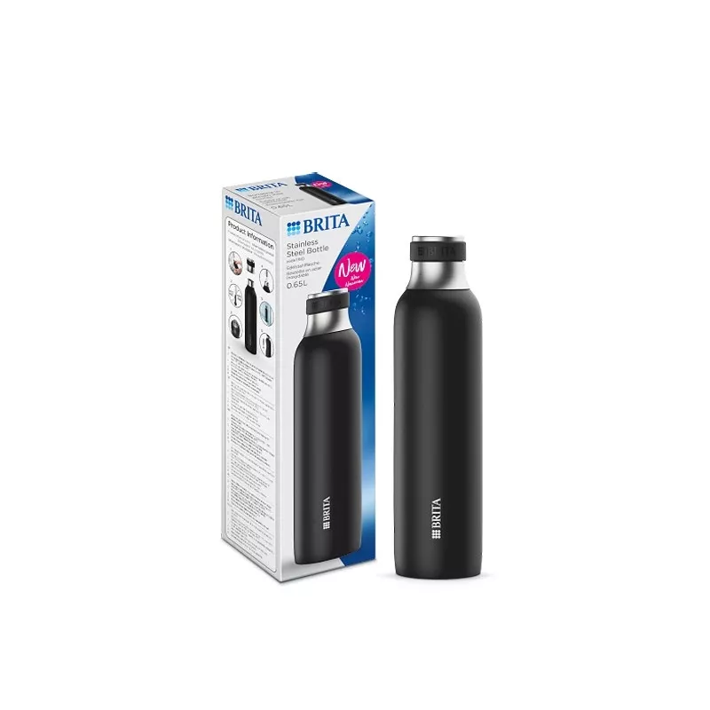 BRITA gāzēšanas pudele 650 ml, nerūsējošais tērauds, melna, piemērota trauku mazgājamajai mašīnai