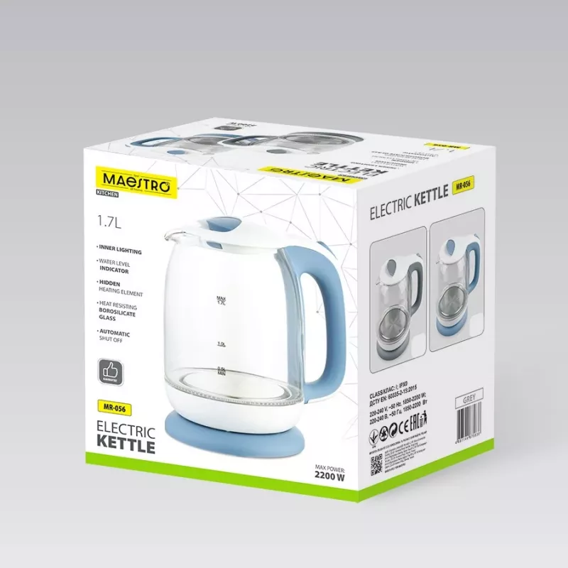 Elektriskā stikla tējkanna Maestro MR-056-pelēka 1,7 L 2200 W