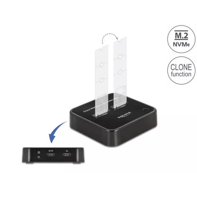 DeLOCK M.2 dokstacija 2 x M.2 NVMe PCIe SSD ar klonēšanas funkciju