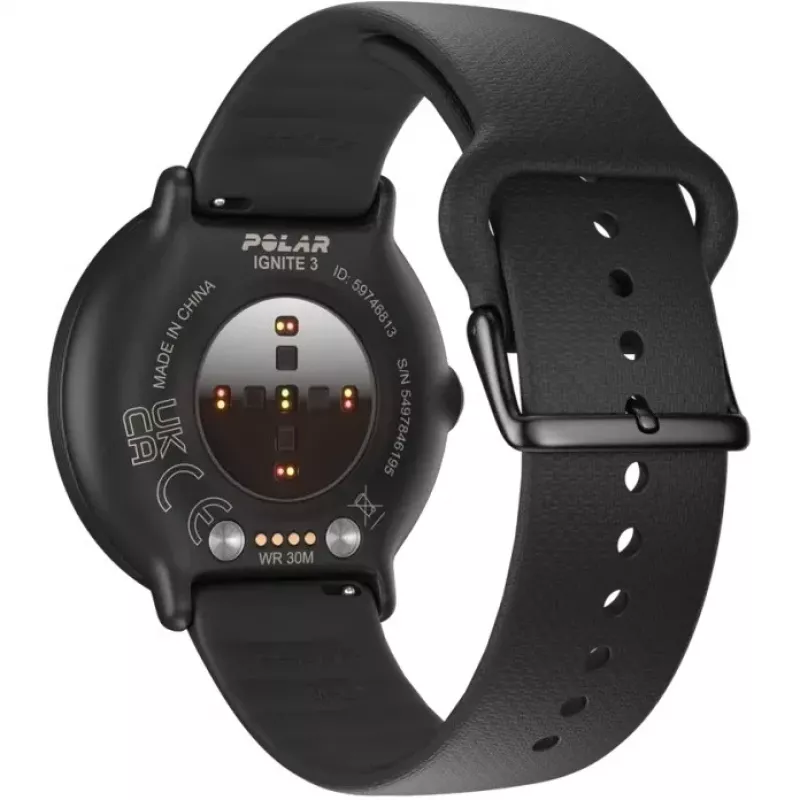 Polar Ignite 3 - Sporta pulkstenis ar siksniņu - Silikons - Siksniņas izmērs: S/L - Displejs 3,3 cm (1,28 inch) - 32MB - Bluetooth - 35 g - Nakts melns (900106234)