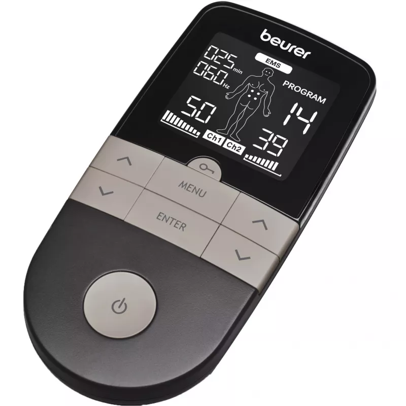 Elektrostimulācijas TENS/EMS ierīce Beurer EM 1 RELIEF+ (modelis 60428) antracīta krāsā