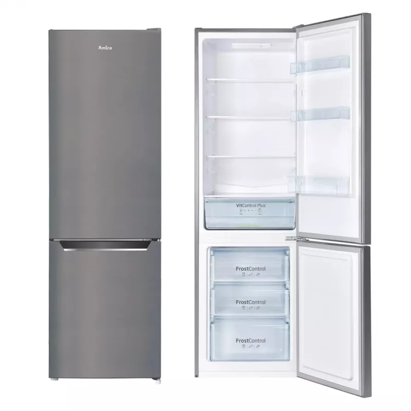 Saldētava-ledusskapis AMICA FK2525.4UNTX(E) brīvstāvošs 250L, sudraba krāsā, apakšējā saldētava, R600a