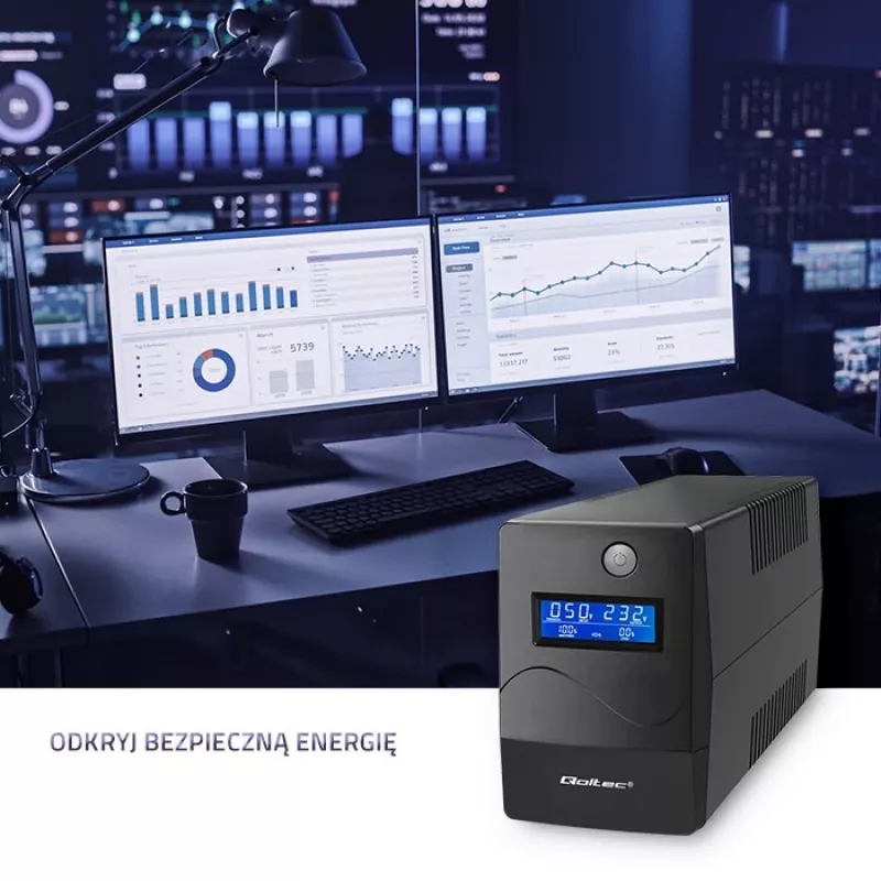 Qoltec Monolith UPS Double-conversion Online 0,65 kVA 360 W 2 AC kontaktligzdas