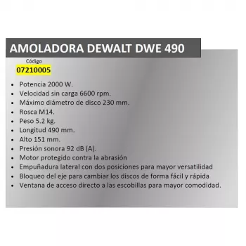 Leņķa slīpmašīna DeWALT DWR490 — 2200 W, 230 mm disks, 6600 apgr./min., 5,2 kg