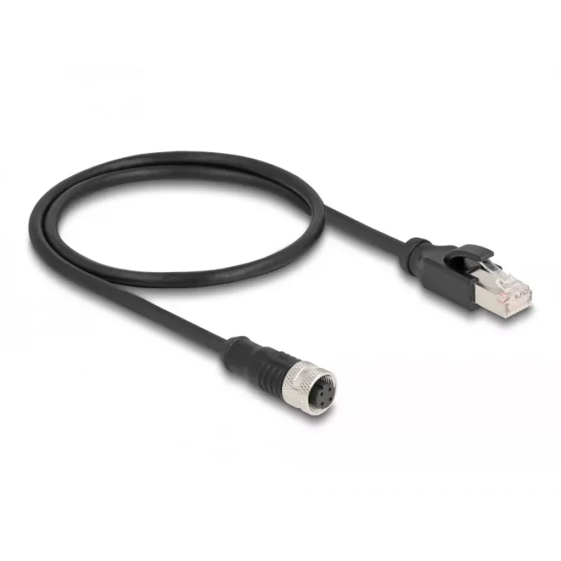 DeLOCK M12 adaptera kabelis D-kodēts 4 kontaktu sievišķais uz RJ45 vīrišķais 50 cm