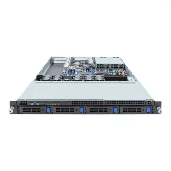 1U statņu servera platforma GIGABYTE R133-C13-ACG1 — AMD B650E mātesplate, Socket AM5, 4x DDR5 UDIMM sloti, 800W liekais barošanas bloks, 4x 2,5 collu/3,5 collu nodalījumi