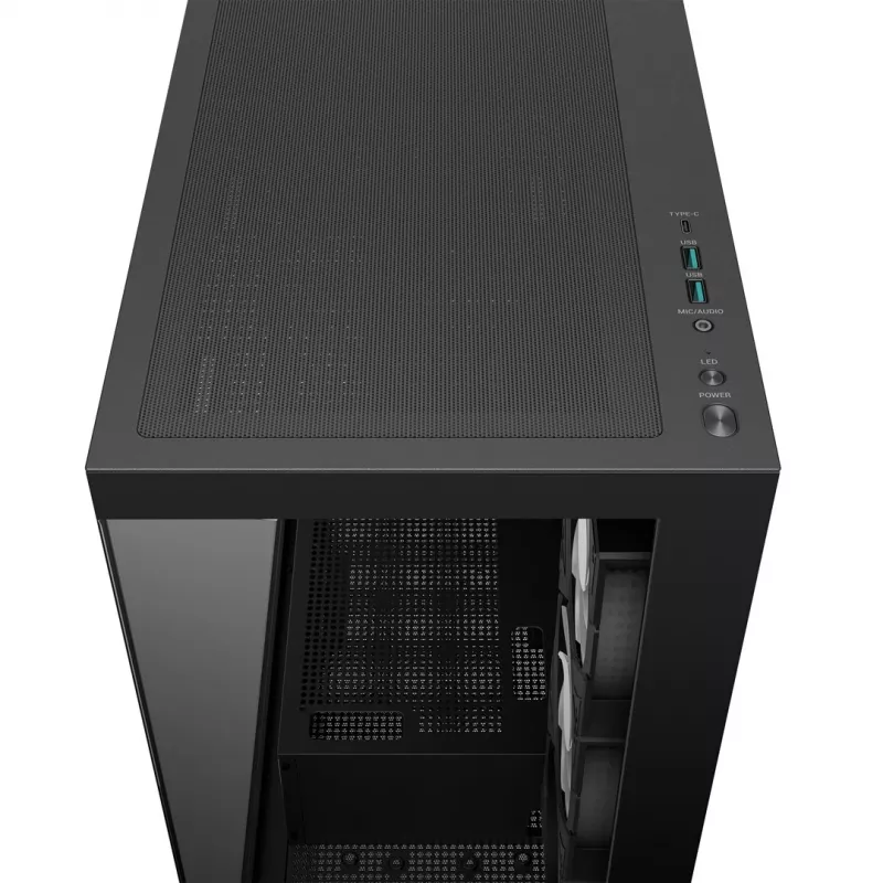 Datora korpuss DeepCool CG580 4F Midi Tower — ATX/ITX/MicroATX, rūdīts stikls, 3 × 120 mm + 1 × 120 mm ventilatori, 2 × 3,5 collu un 2 × 2,5 collu nodalījumi, USB-A × 2 USB-C × 1, melns