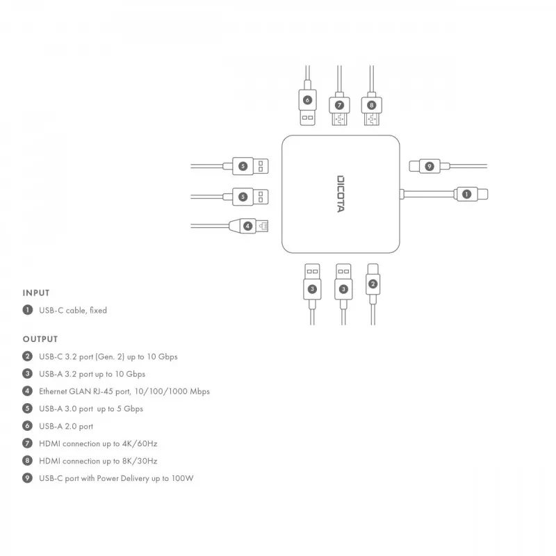 DICOTA D32057 USB Type-C centrmezgls 10000 Mbit/s sudraba krāsā