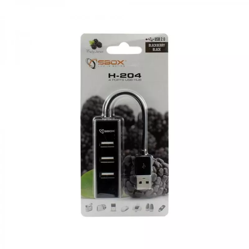 Sbox H-204 USB 4 portu HUB melns