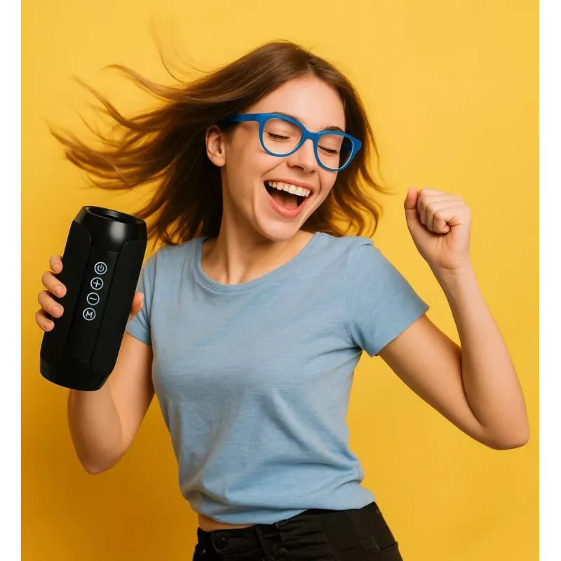 Pārnēsājams Bluetooth stereo skaļrunis SQUEAK SQ1008 — 14W RMS, Bluetooth 5.3, 1200 mAh, IPX4, FM, LED, AUX, USB