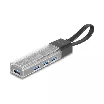DELOCK USB 3.2 Gen 1 (3.1 Gen 1) 4-portu centrs ar Type-A + Type-C resursdatora pieslēgumu (5000 Mbit/s) melns/caurspīdīgs