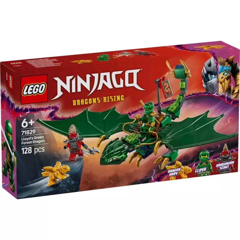 Konstrukciju rotaļlietu komplekts LEGO NINJAGO 71829 Lloyd's zaļa Forest Dragon, 128 gabali, 2 minifigūras, vecumam no 6 gadiem
