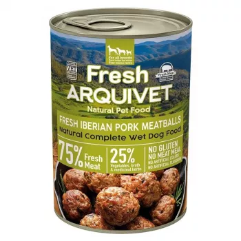 Mitrā suņu barība ARQUIVET Fresh Iberian cūkgaļas kotletes 400 g – pilnvērtīga konservēta diēta, bez graudaugiem, pieaugušiem suņiem